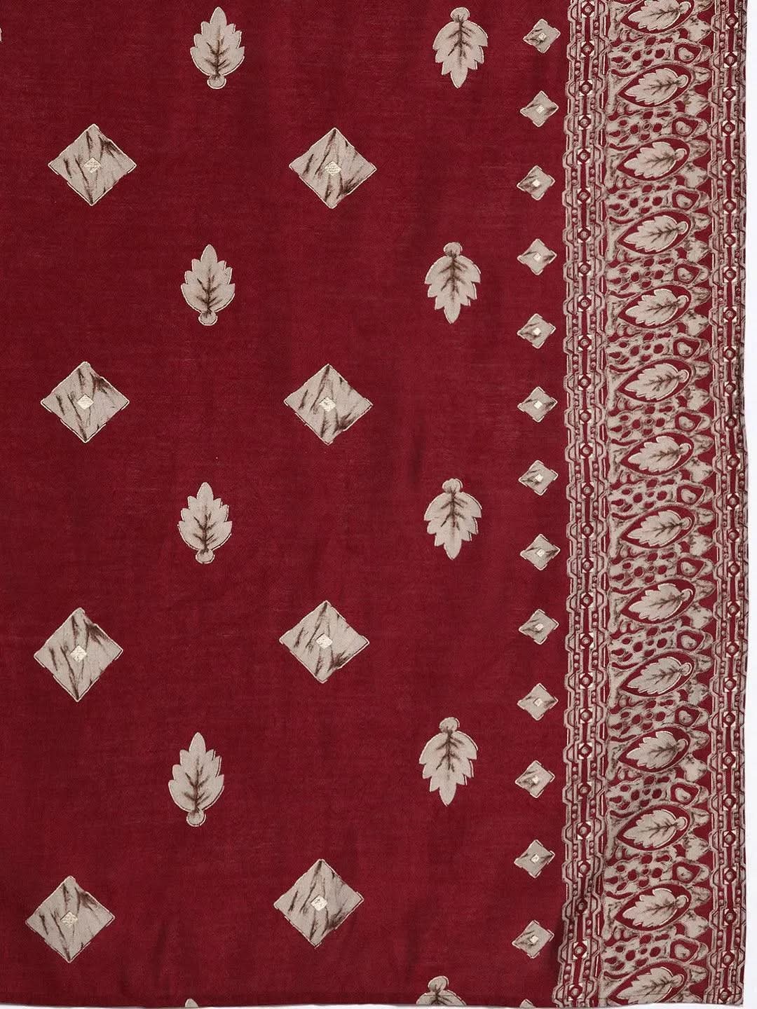 Plus Size Maroon Printed Silk Blend Straight Kurta With Dupatta