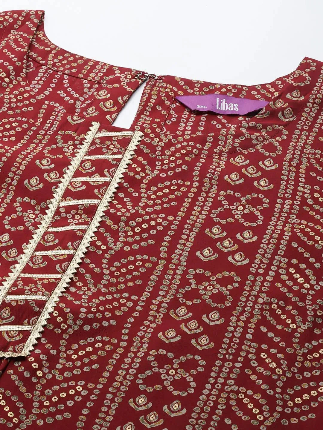 Plus Size Maroon Printed Silk Straight Kurta - Libas 