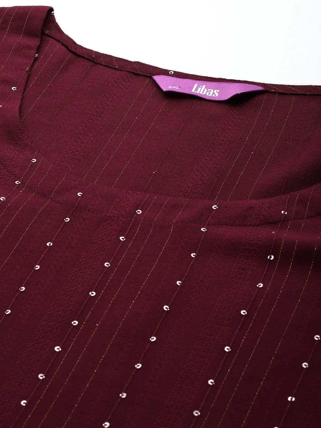 Plus Size Maroon Rayon Embroidered Straight Kurta - Libas 