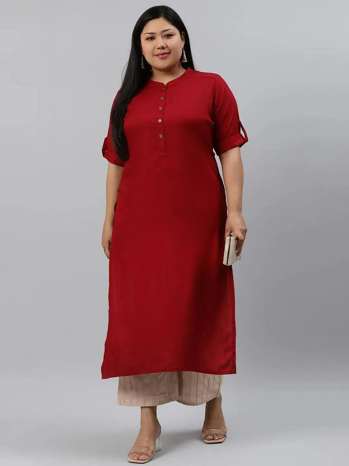 Plus Size Maroon Solid Rayon Kurta - Libas