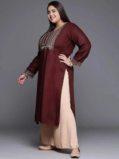 Plus Size Maroon Solid Wool Kurta - Libas