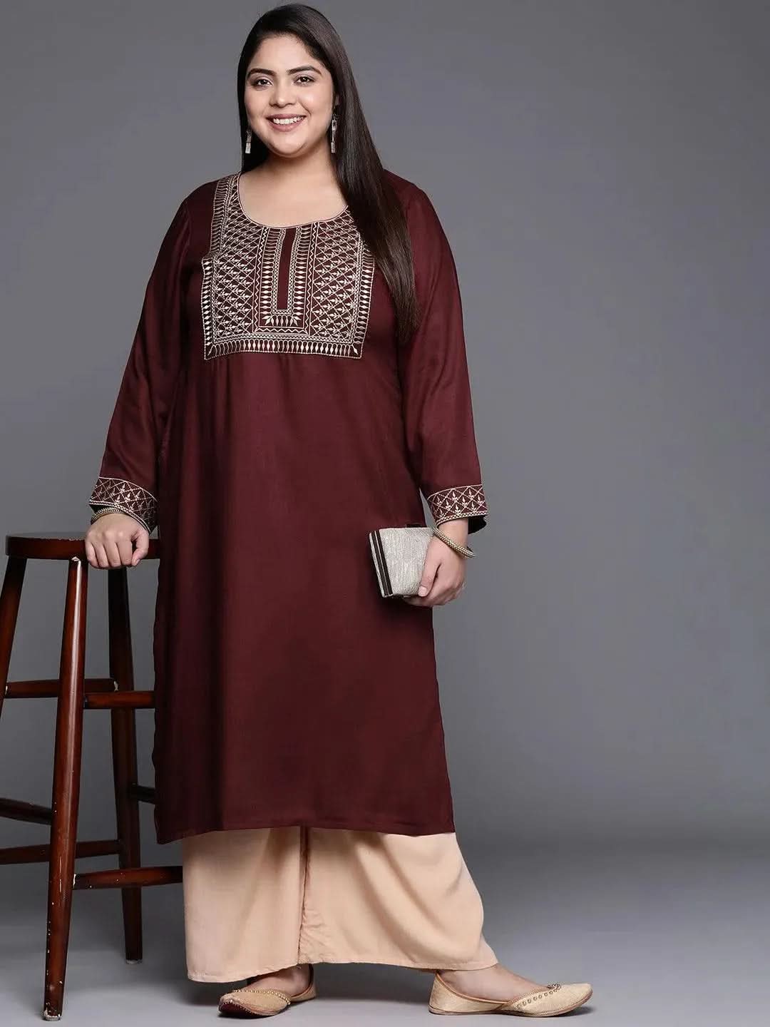 

Buy Plus Size Maroon Solid Wool Kurta - 11122-6XL | Libas Ethnic Wear Online