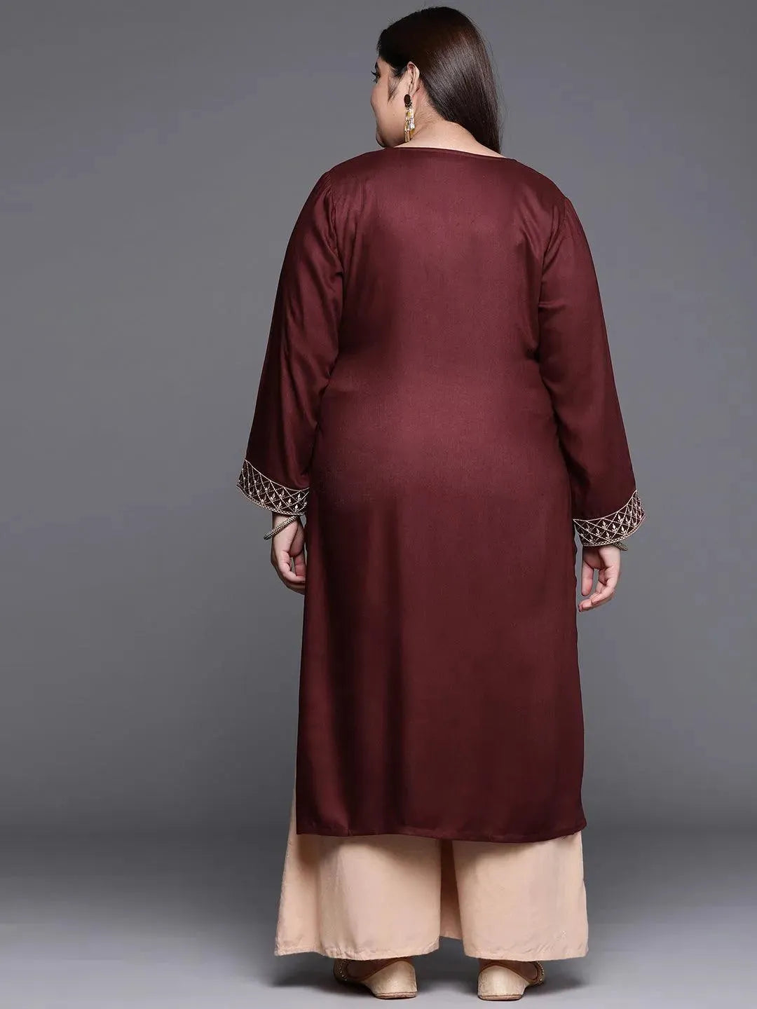 Plus Size Maroon Solid Wool Kurta - Libas