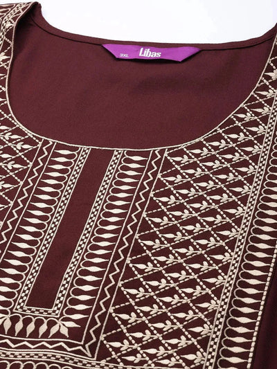 Plus Size Maroon Solid Wool Kurta - Libas