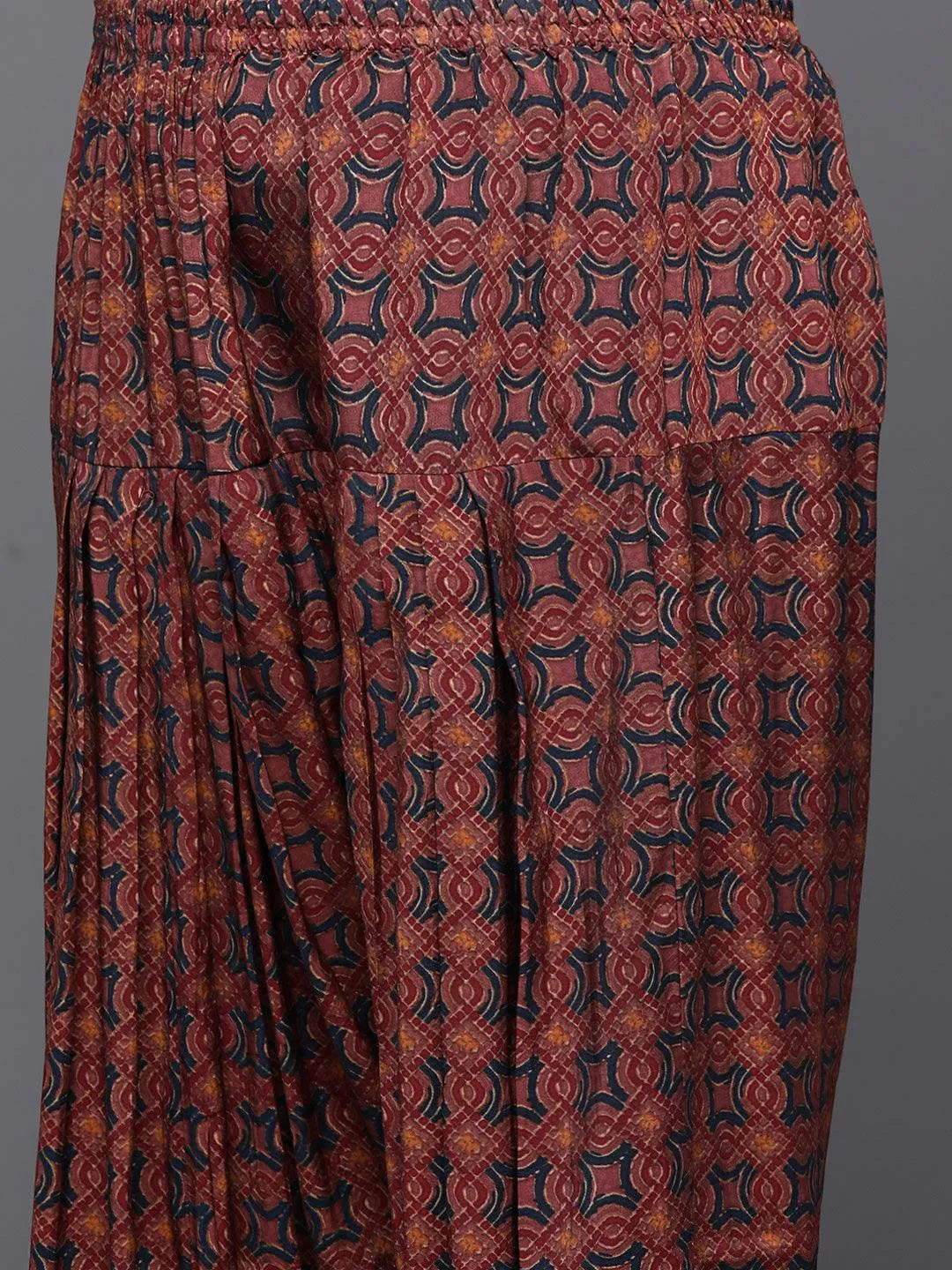 Plus Size Maroon Yoke Design Silk Blend Straight Kurta With Salwar & Dupatta - Libas 