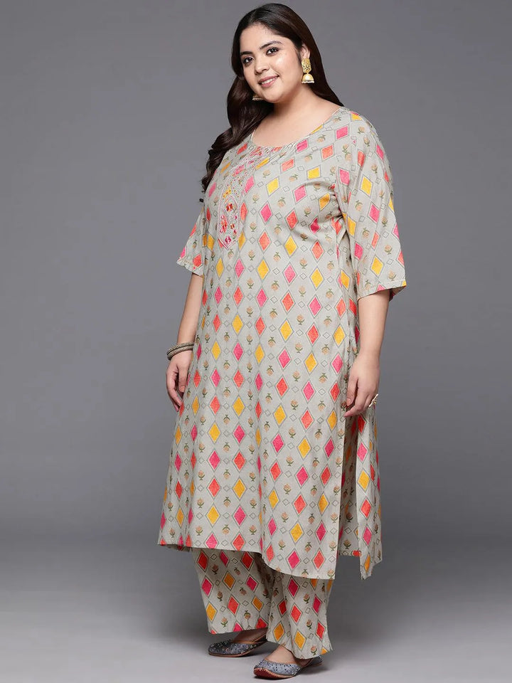Plus Size Multi Printed Silk Blend Straight Kurta With Trousers & Dupatta - Libas