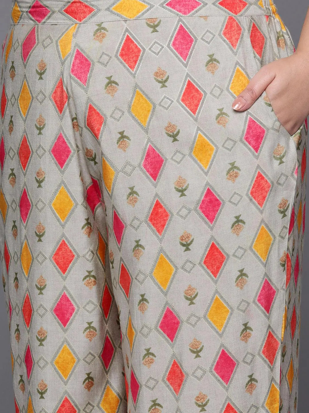 Plus Size Multi Printed Silk Blend Straight Kurta With Trousers & Dupatta - Libas 