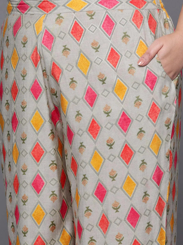 Plus Size Multi Printed Silk Blend Straight Kurta With Trousers & Dupatta - Libas