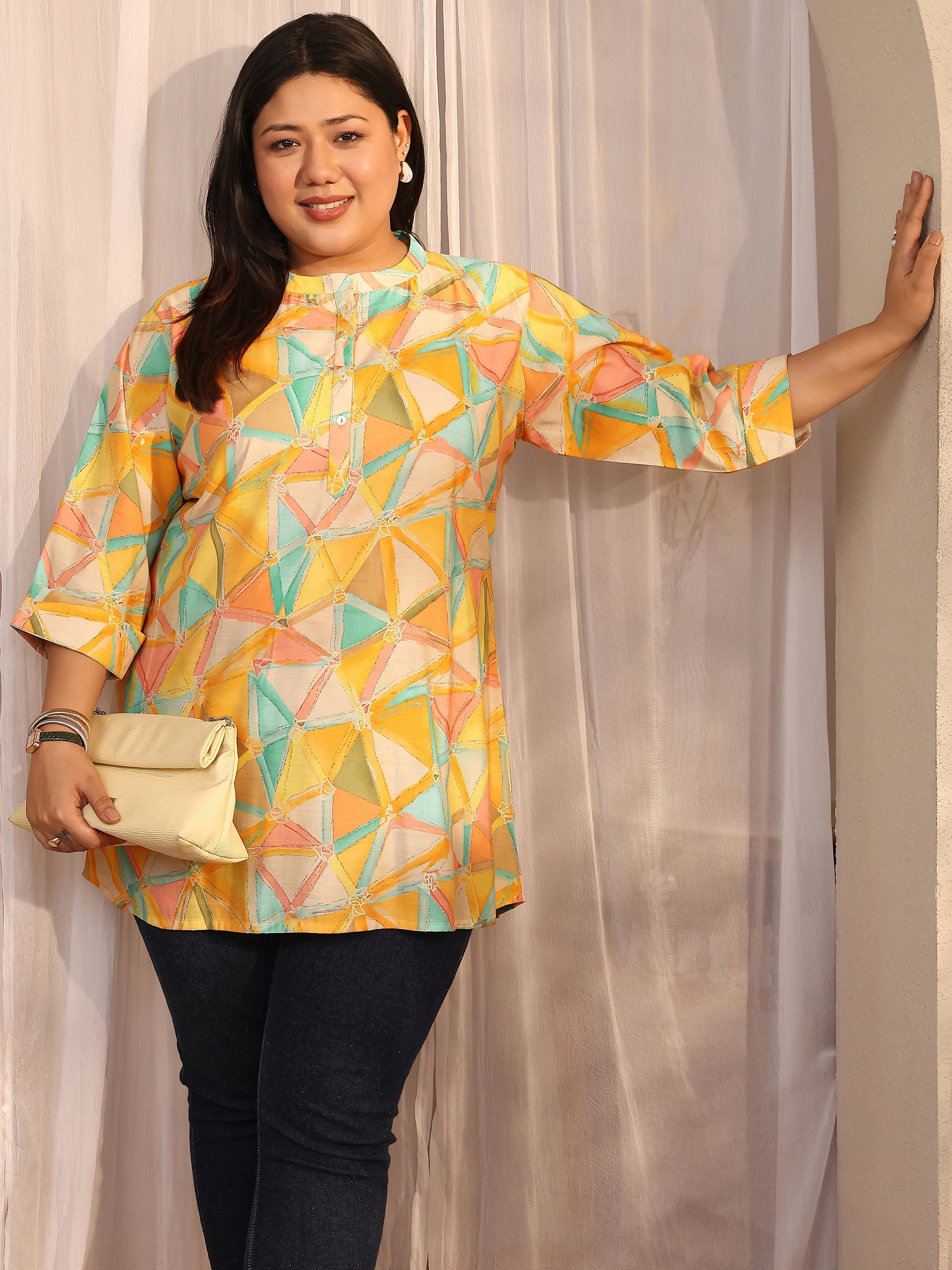 libas Plus Size Multi Printed Silk Blend Straight Short Kurti-picture-65