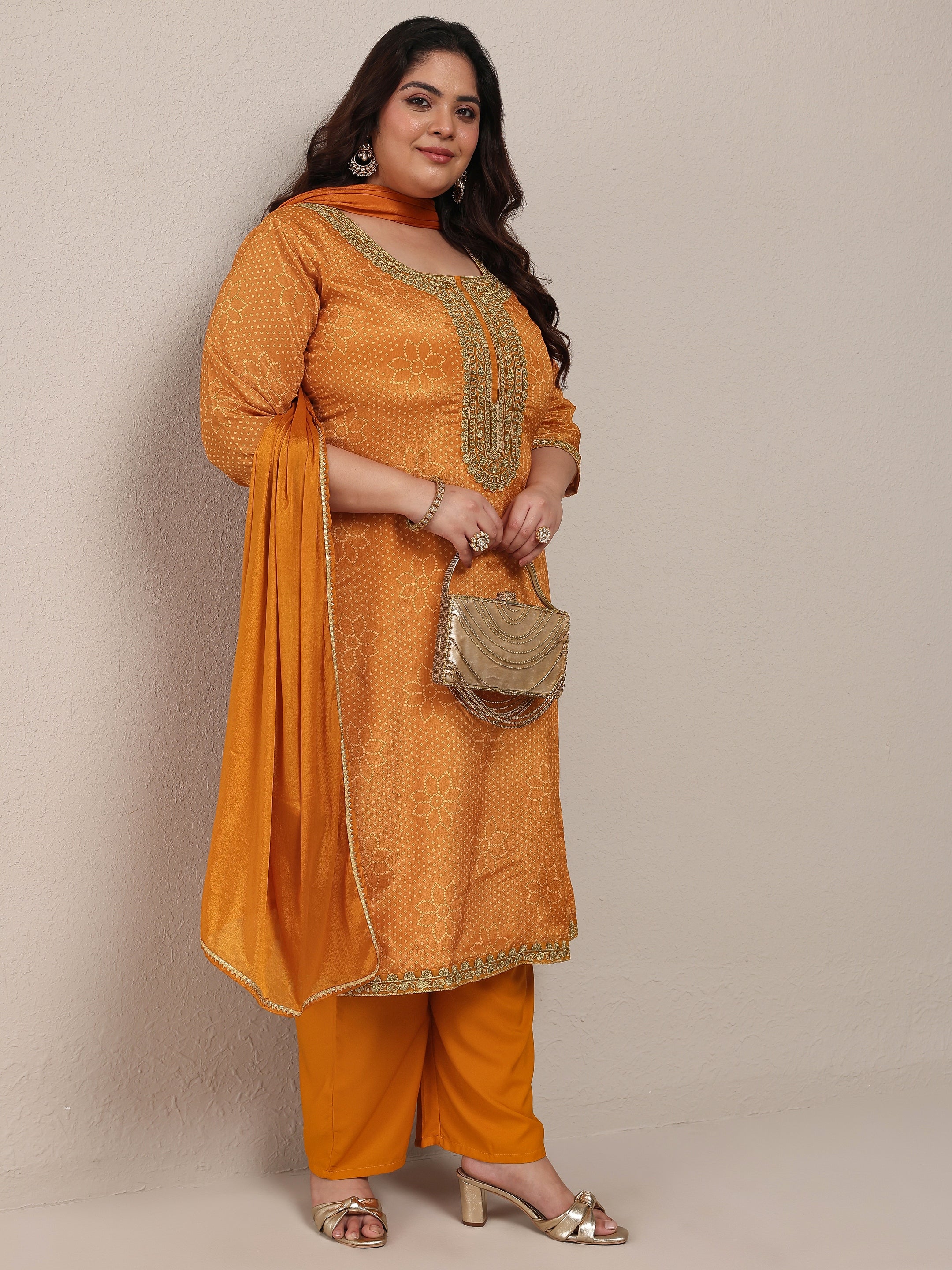 libas Plus Size Mustard Bandhani Embroidered Silk Blend Straight Suit Set With Dupatta-picture-13