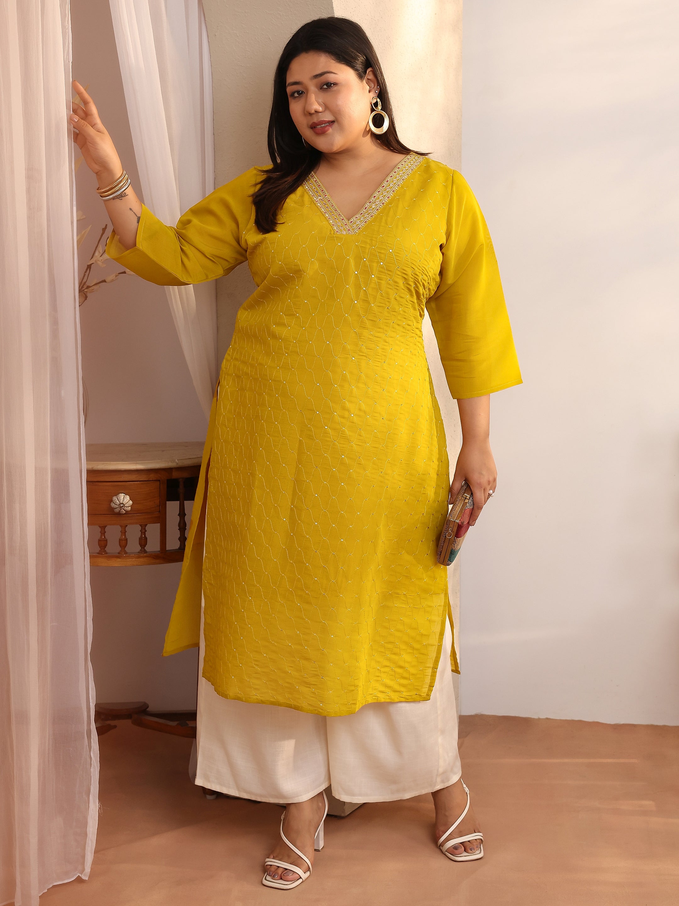 libas Plus Size Mustard Embellished Silk Blend Straight Kurta-picture-54