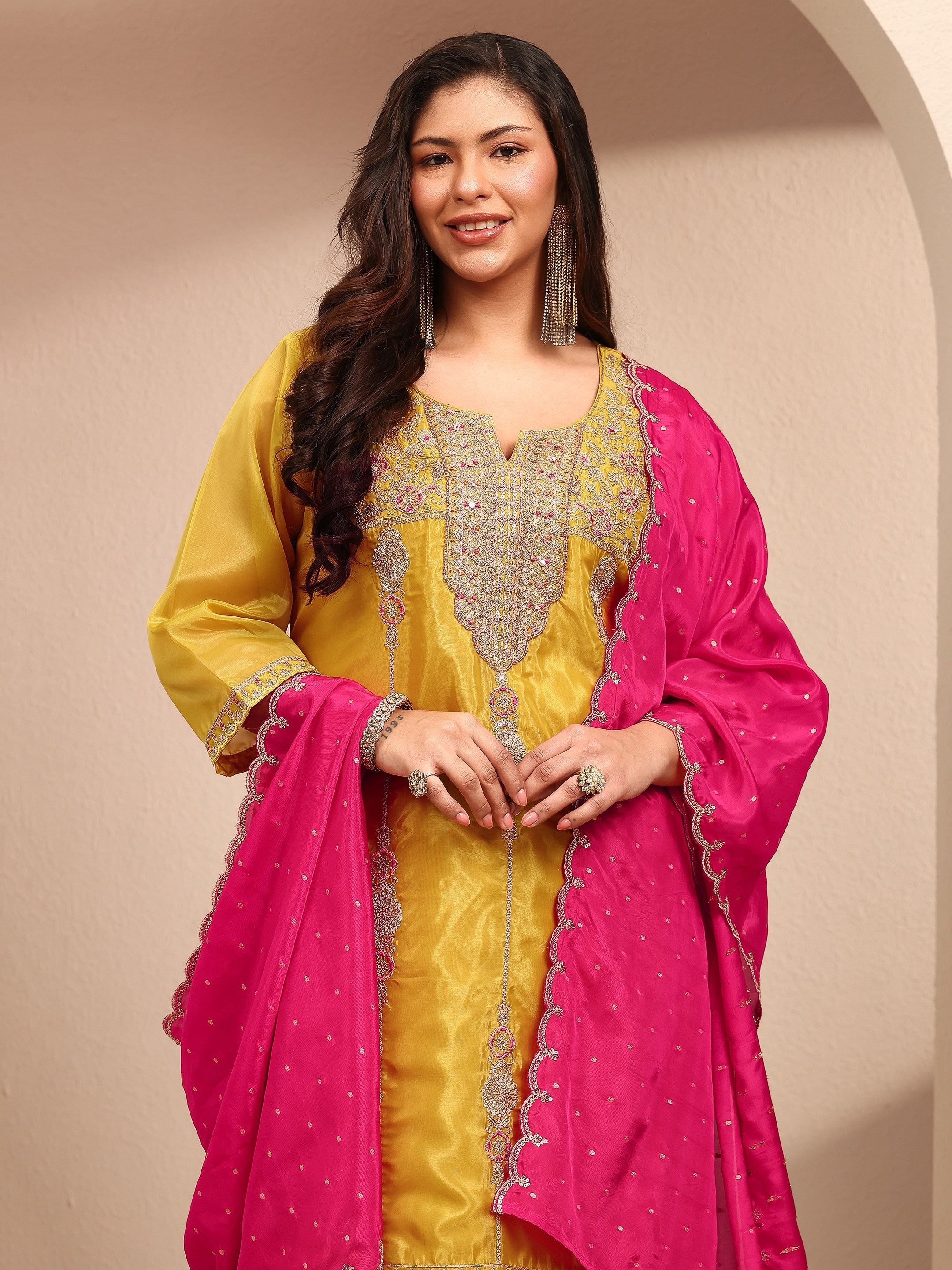 libas Plus Size Mustard Embroidered Plus Size Clothing Organza Straight Suit Set With Dupatta-picture-48