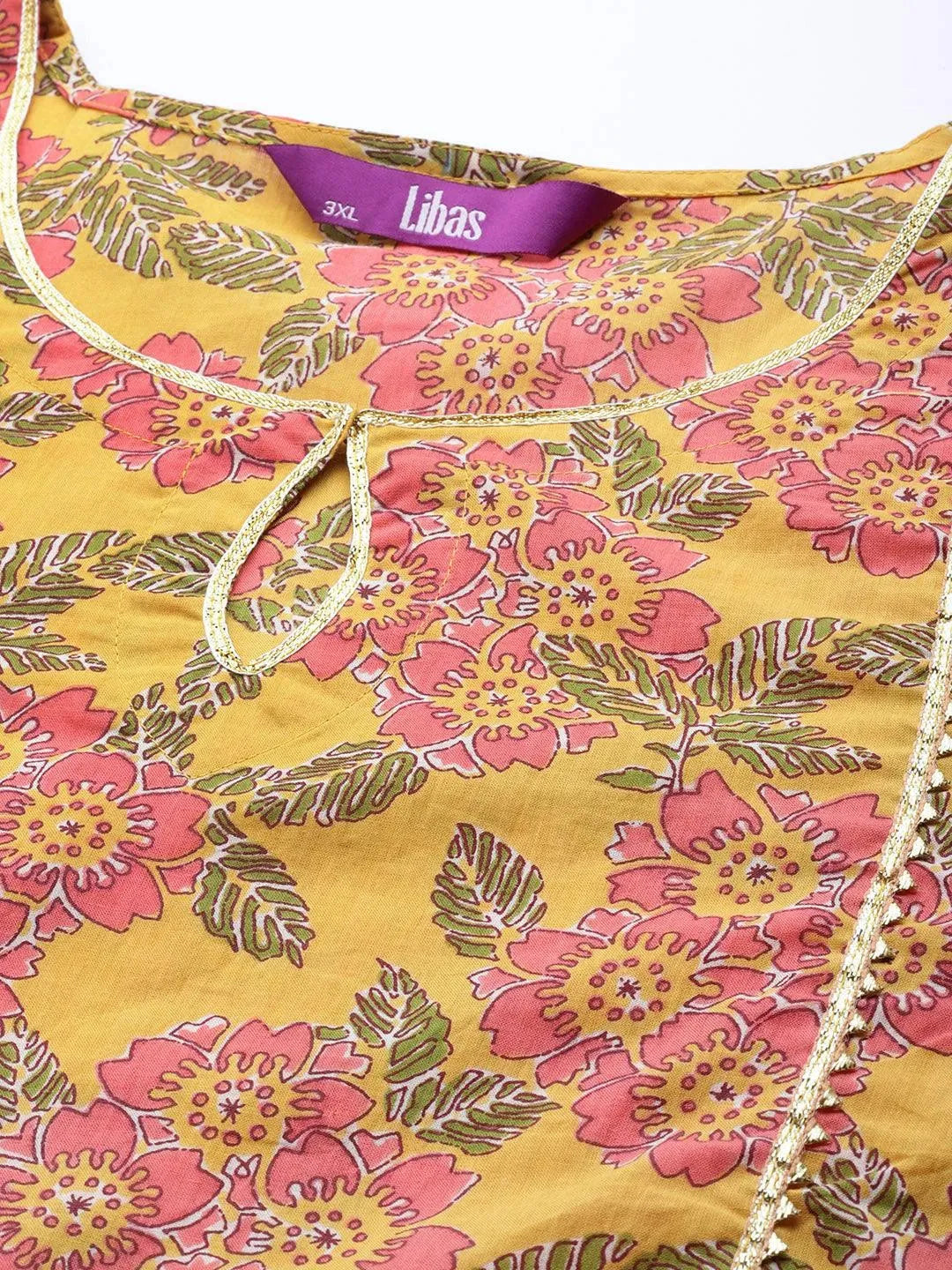 Plus Size Mustard Printed Cotton Kurta - Libas