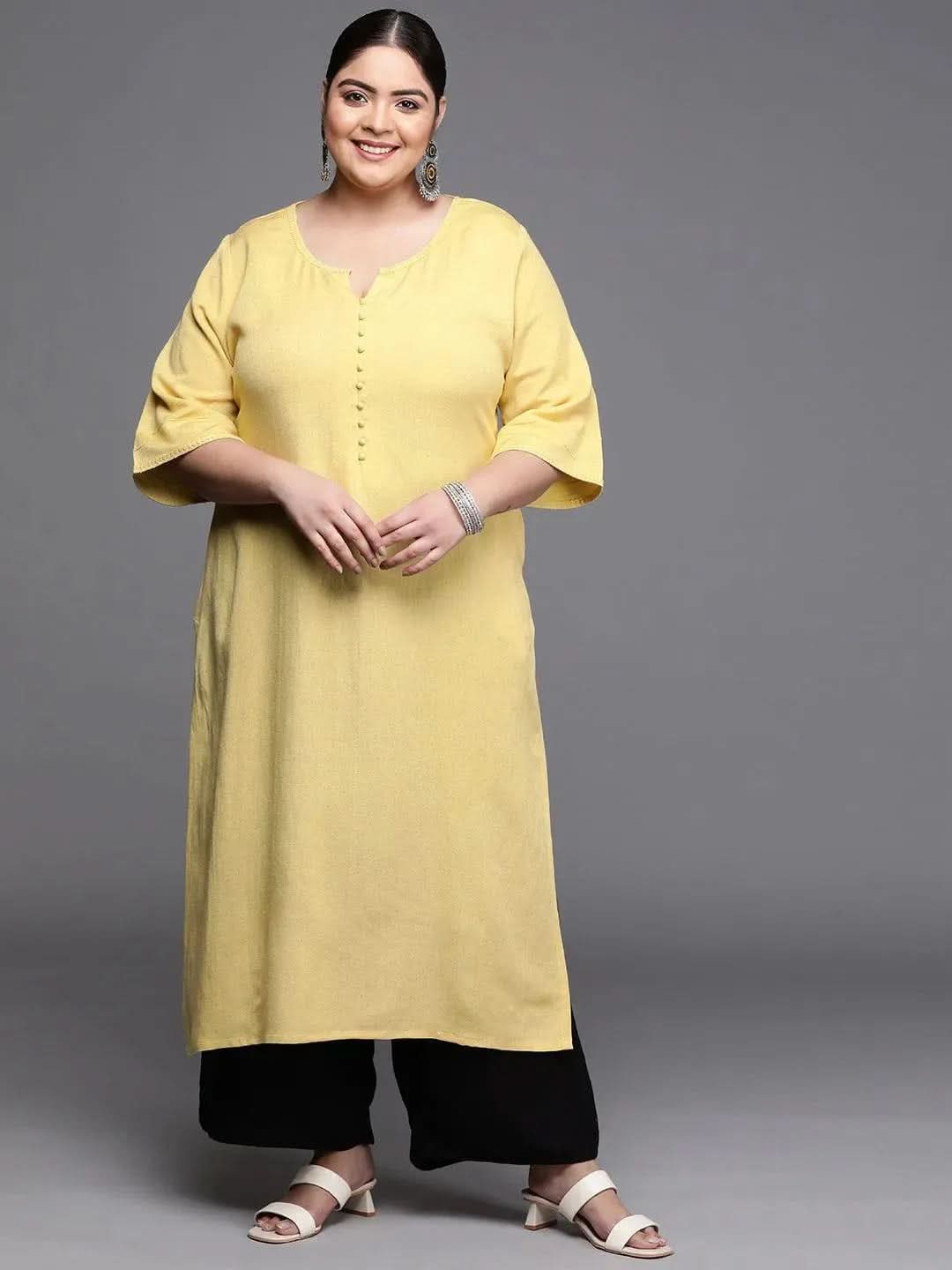 

Plus Size Mustard Solid Rayon Kurta