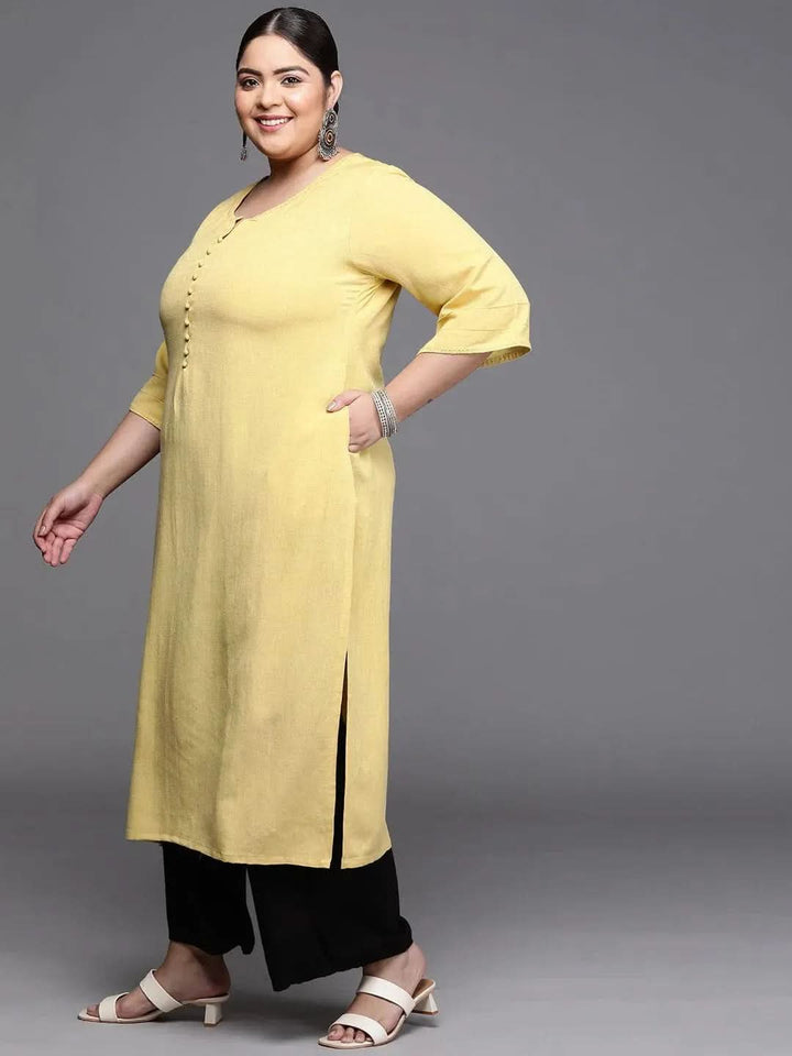 Plus Size Mustard Solid Rayon Kurta - Libas