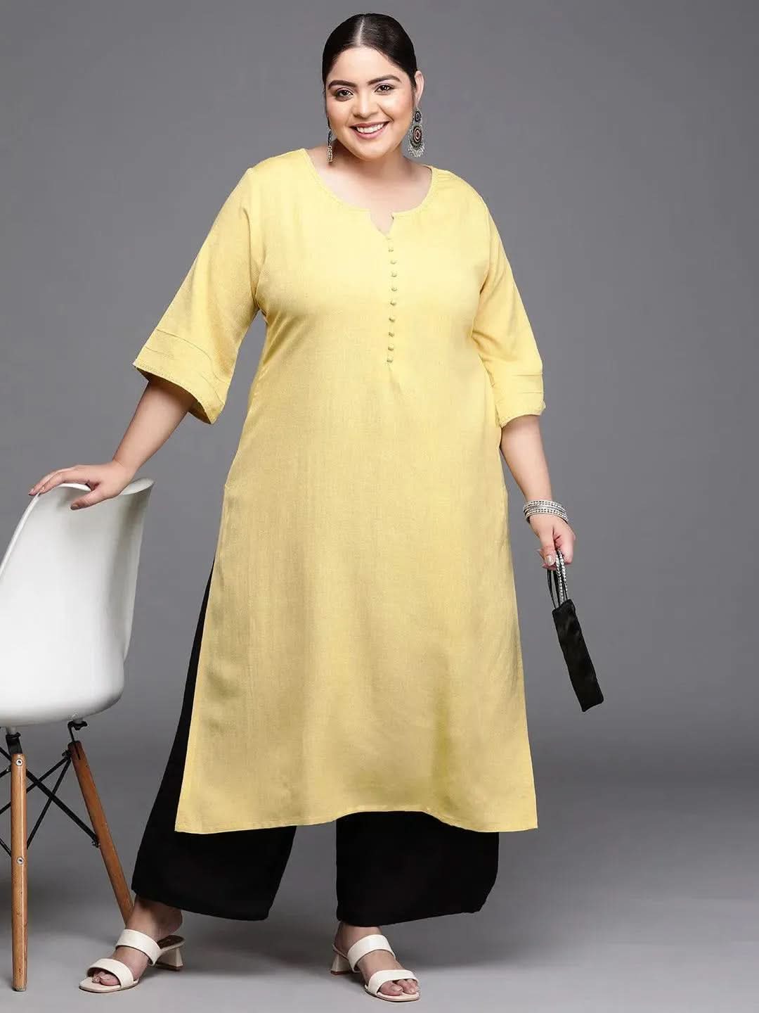 Plus Size Mustard Solid Rayon Kurta - Libas 