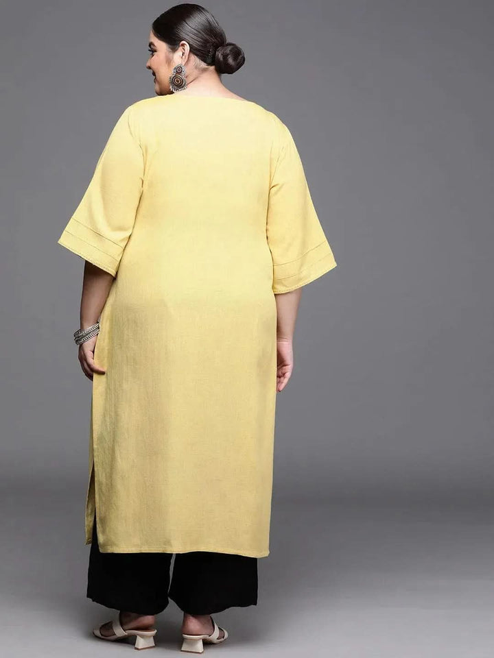 Plus Size Mustard Solid Rayon Kurta - Libas
