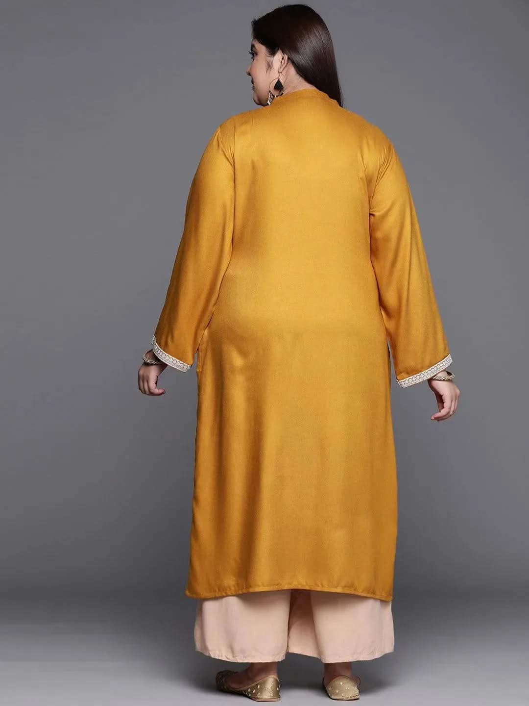 Plus Size Mustard Solid Wool Kurta - Libas