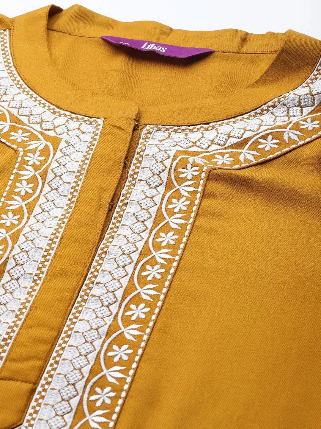 Plus Size Mustard Solid Wool Kurta - Libas 