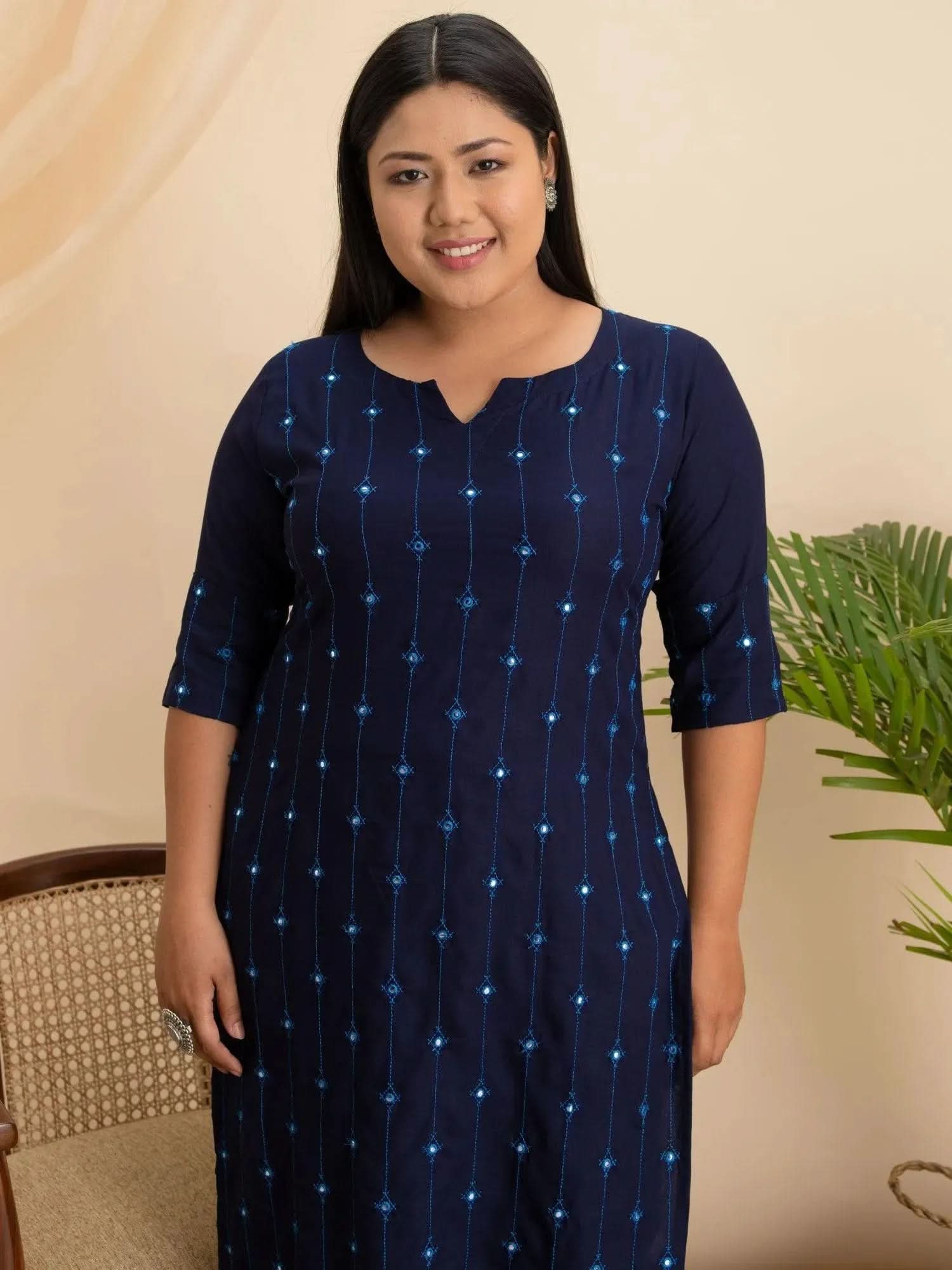 

Buy Plus Size Navy Blue Embroidered Rayon Kurta - 11085-3XL | Libas Ethnic Wear Online