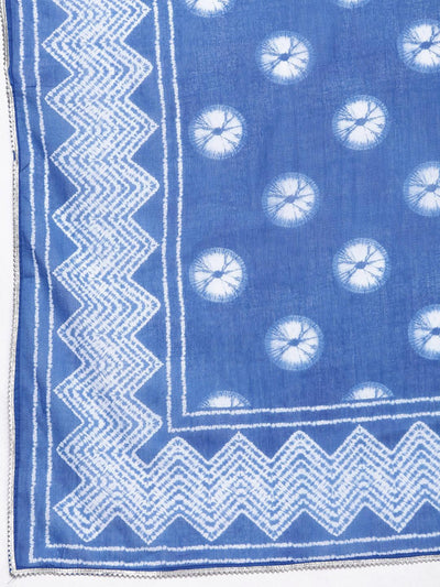 Plus Size Navy Blue Printed Cotton Straight Kurta With Palazzos & Dupatta - Libas
