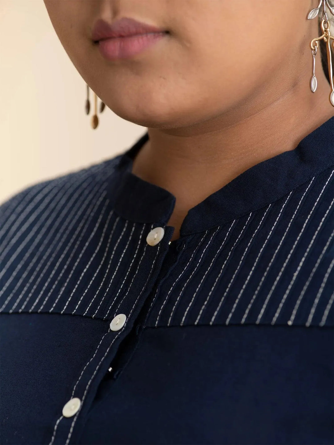 Plus Size Navy Blue Solid Cotton Kurta - Libas 