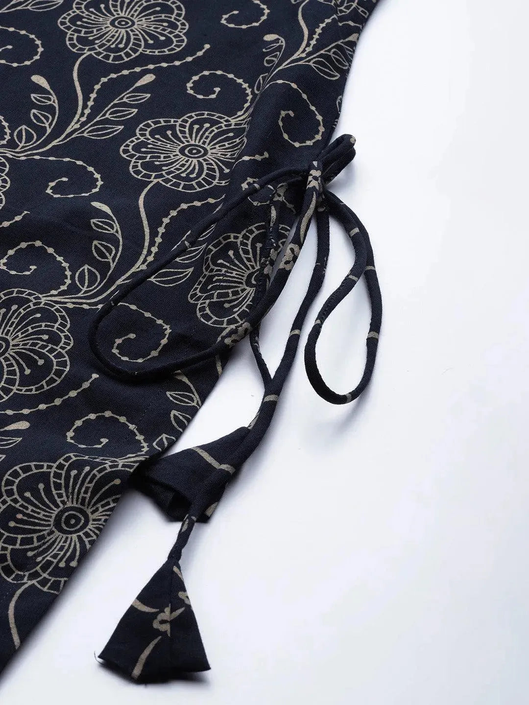 Plus Size Navy Blue Yoke Design Cotton Suit Set - Libas 