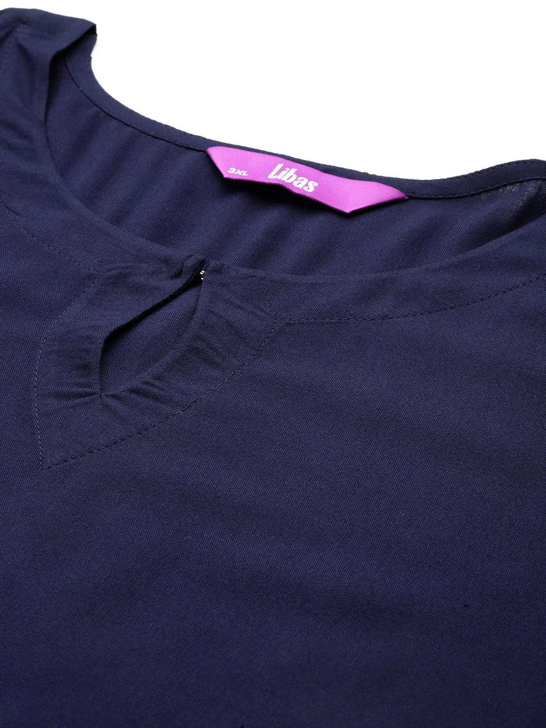 Plus Size Navy Solid Rayon Straight Kurta - Libas 