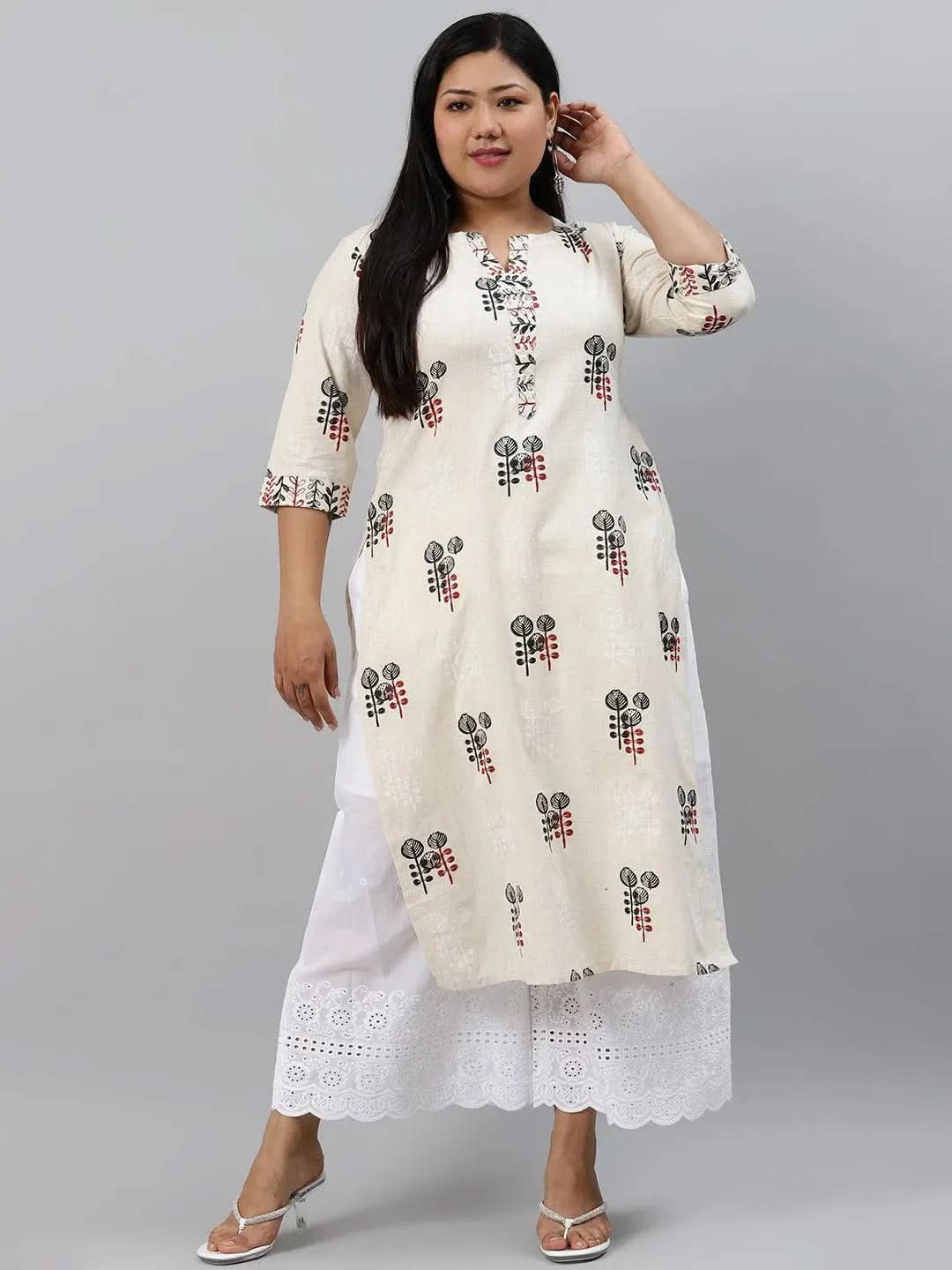 

Buy Plus Size Off-White Printed Cotton Kurta - 11035-3XL | Libas Ethnic Wear Online