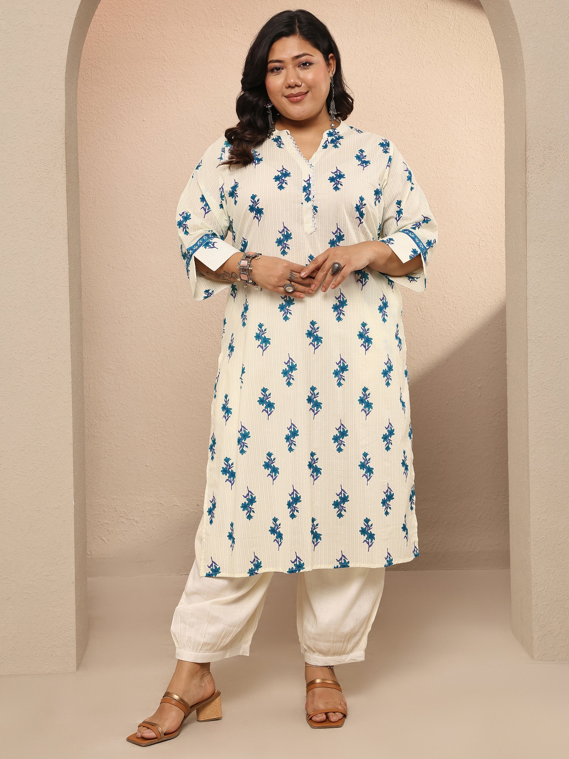 libas Plus Size Off White Printed Cotton Straight Kurta-picture-57