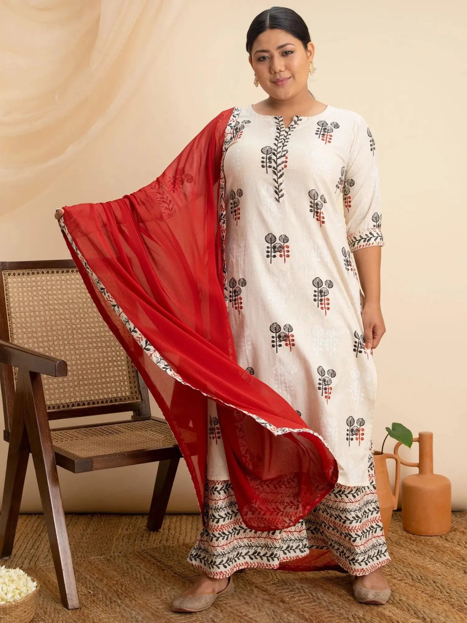 

Buy Plus Size Off White Printed Cotton Suit Set - 15033- | Libas Ethnic Wear Online