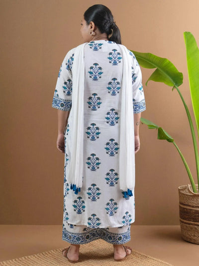 Plus Size Off White Printed Cotton Suit Set - Libas