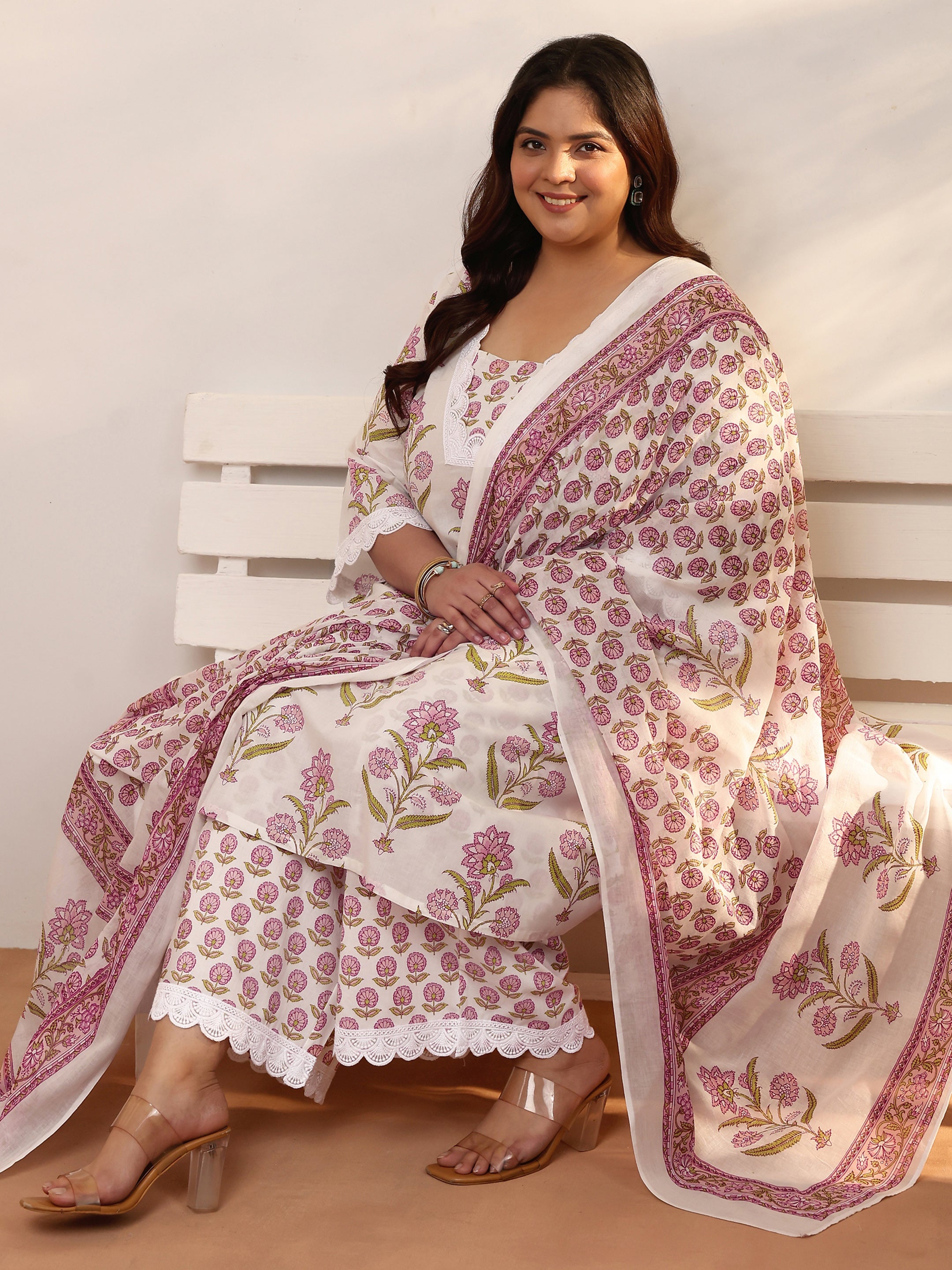 libas Plus Size Off white Printed Cotton Straight Suit Set With Dupatta-picture-42
