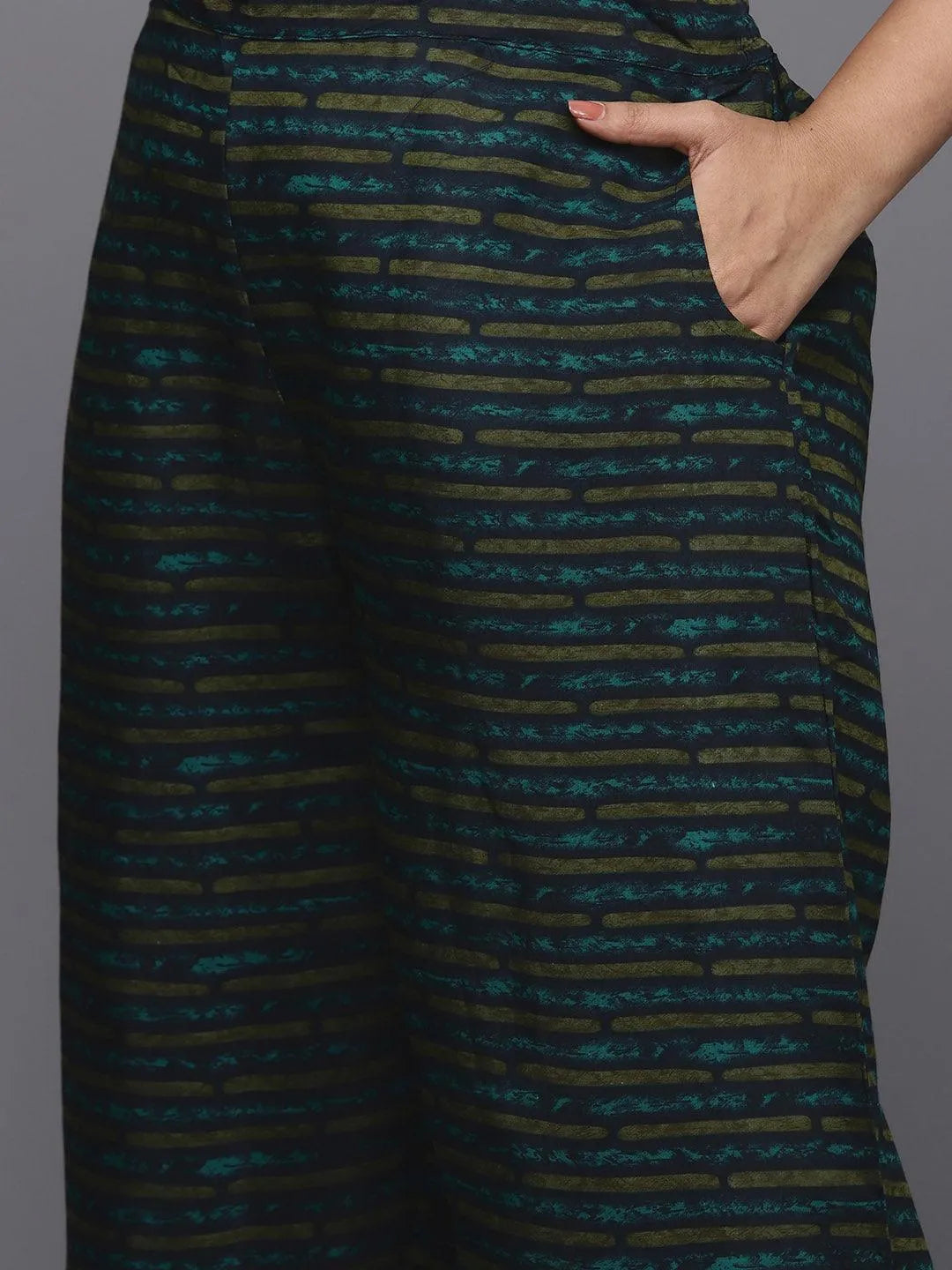 Plus Size Olive Printed Silk Blend Straight Kurta With Trousers & Dupatta - Libas 