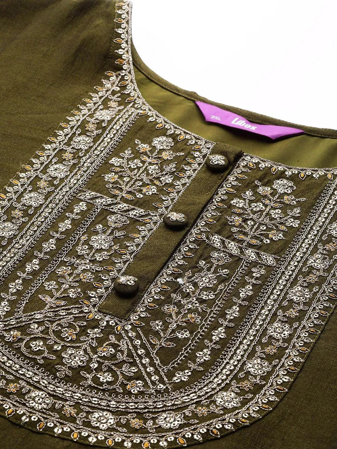 Plus Size Olive Yoke Design Silk Kurta - Libas