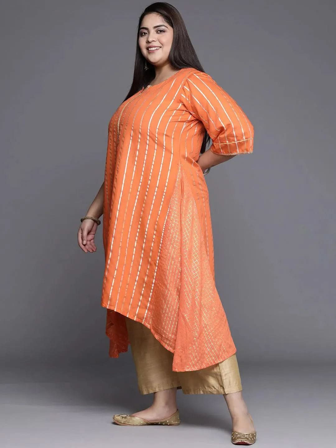 

Buy Plus Size Orange Self Design Chanderi Silk Kurta - 11117- | Libas Ethnic Wear Online