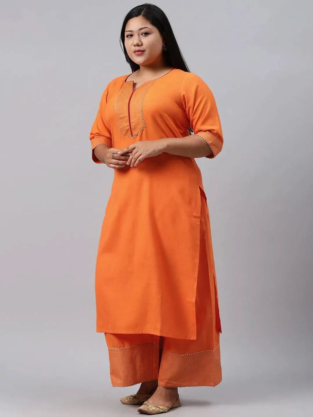 

Buy Plus Size Orange Solid Cotton Suit Set - 15068- | Libas Ethnic Wear Online