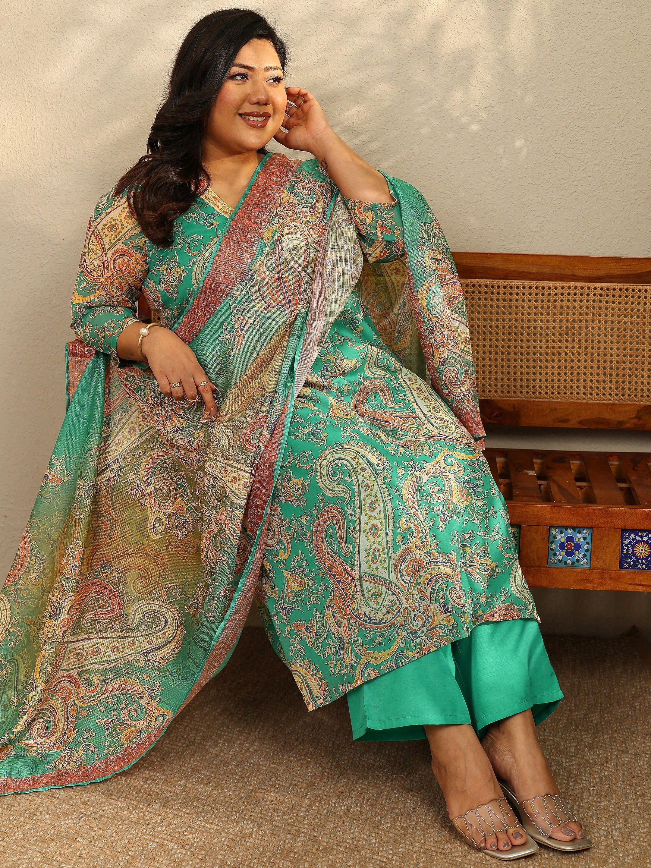 libas Plus Size Paisley Printed Chiffon A-Line Suit Set With Dupatta-picture-55
