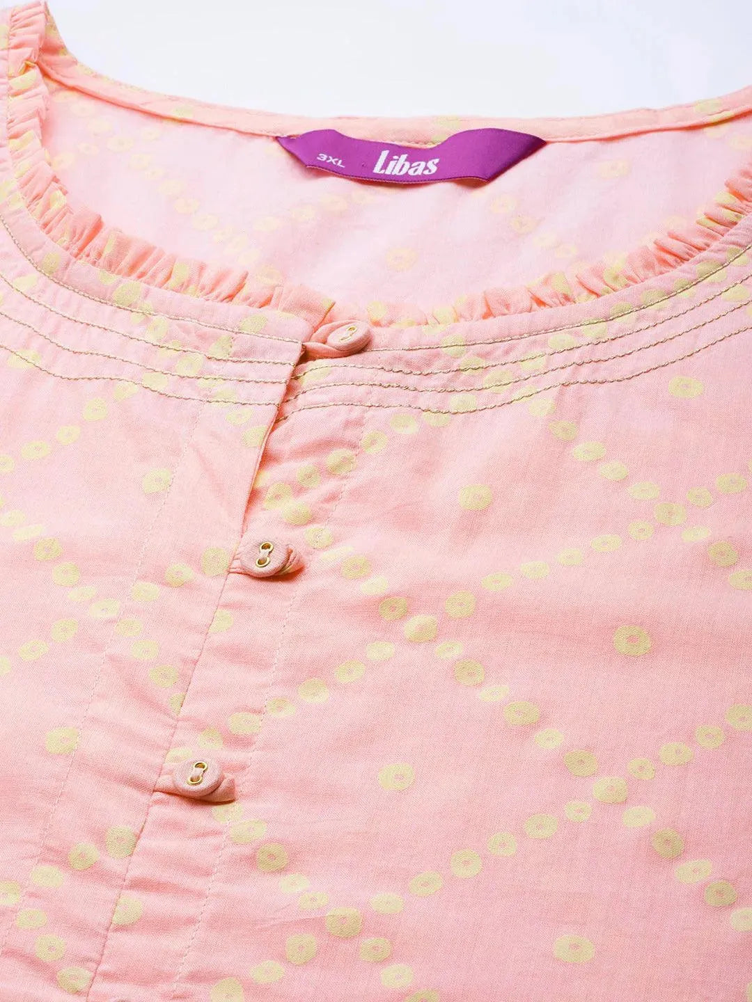 Plus Size Peach Printed Cotton Kurta - Libas 