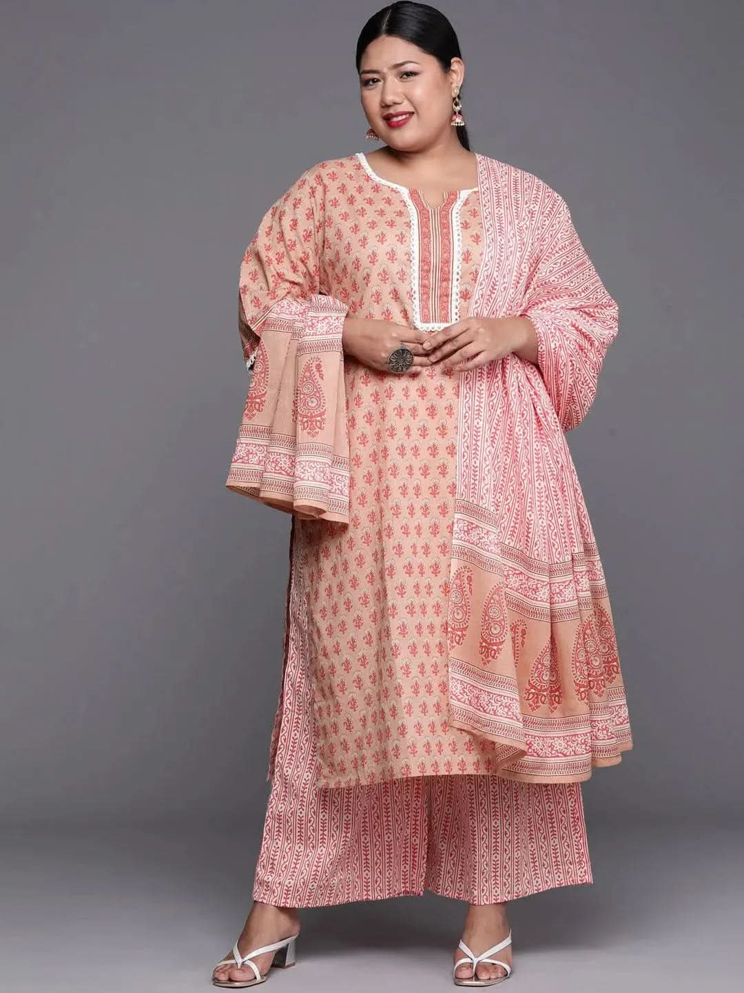 

Buy Plus Size Peach Printed Cotton Suit Set - 15129O-3XL | Libas Ethnic Wear Online