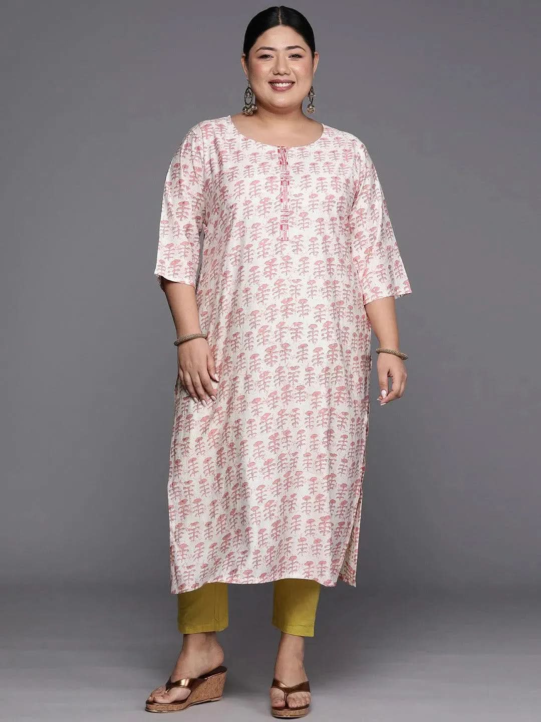 libas Plus Size Peach Printed Silk Straight Kurta-picture-27