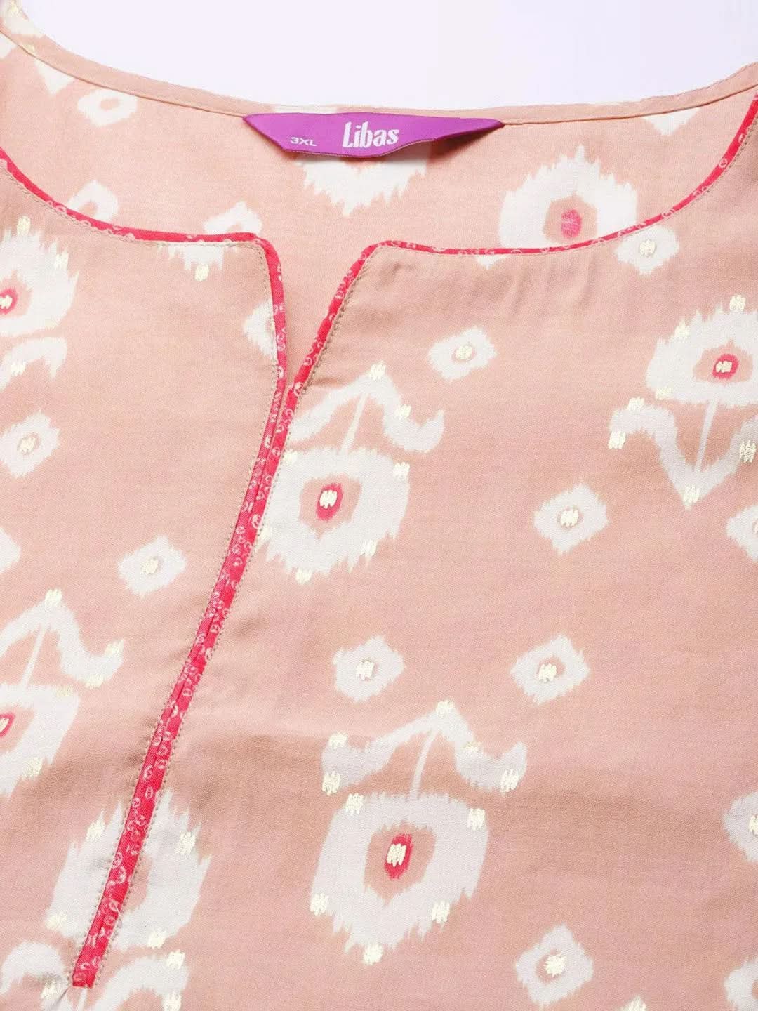 Plus Size Peach Printed Silk Straight Kurta - Libas 