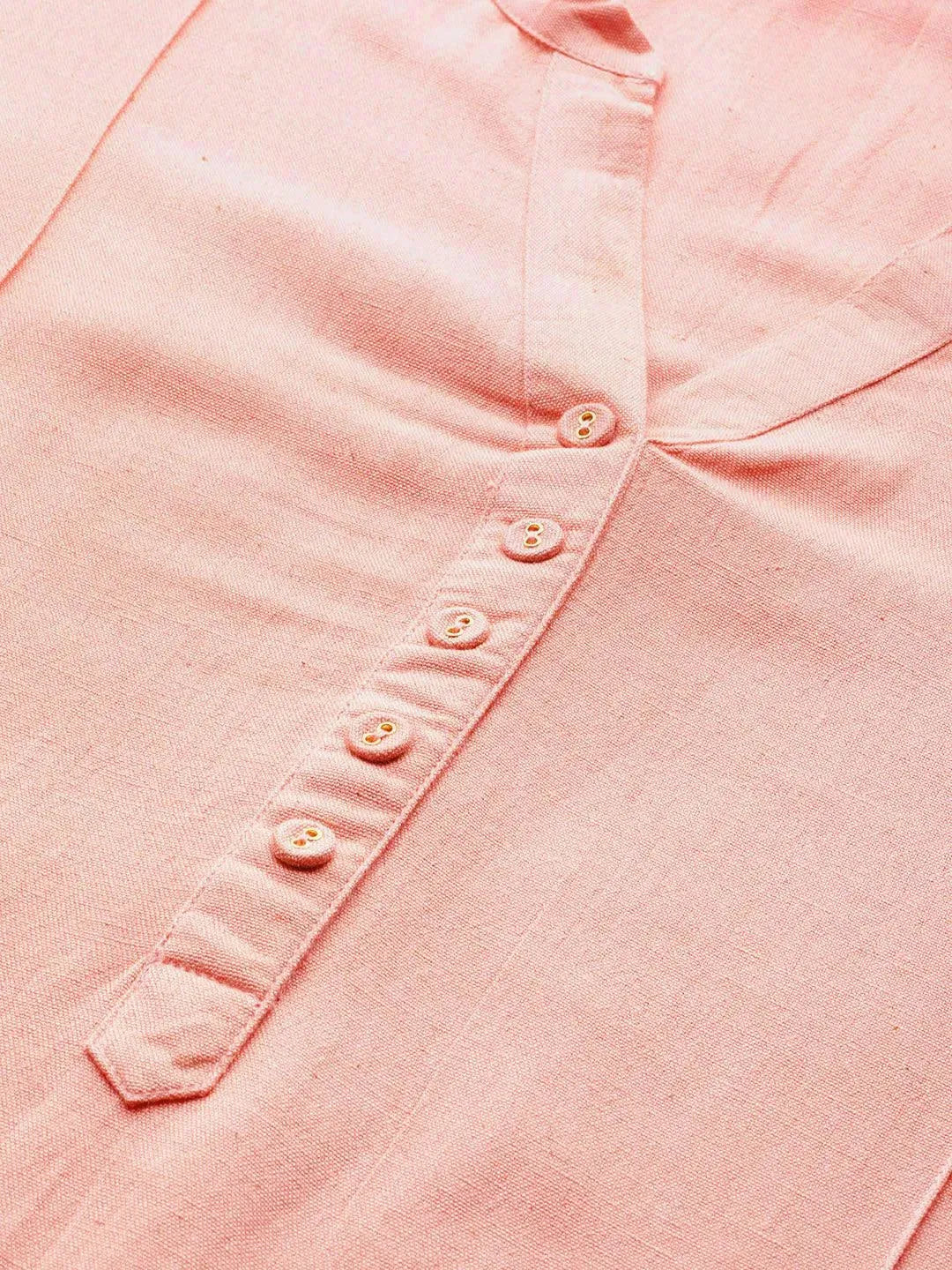 Plus Size Peach Solid Cotton Kurta - Libas 
