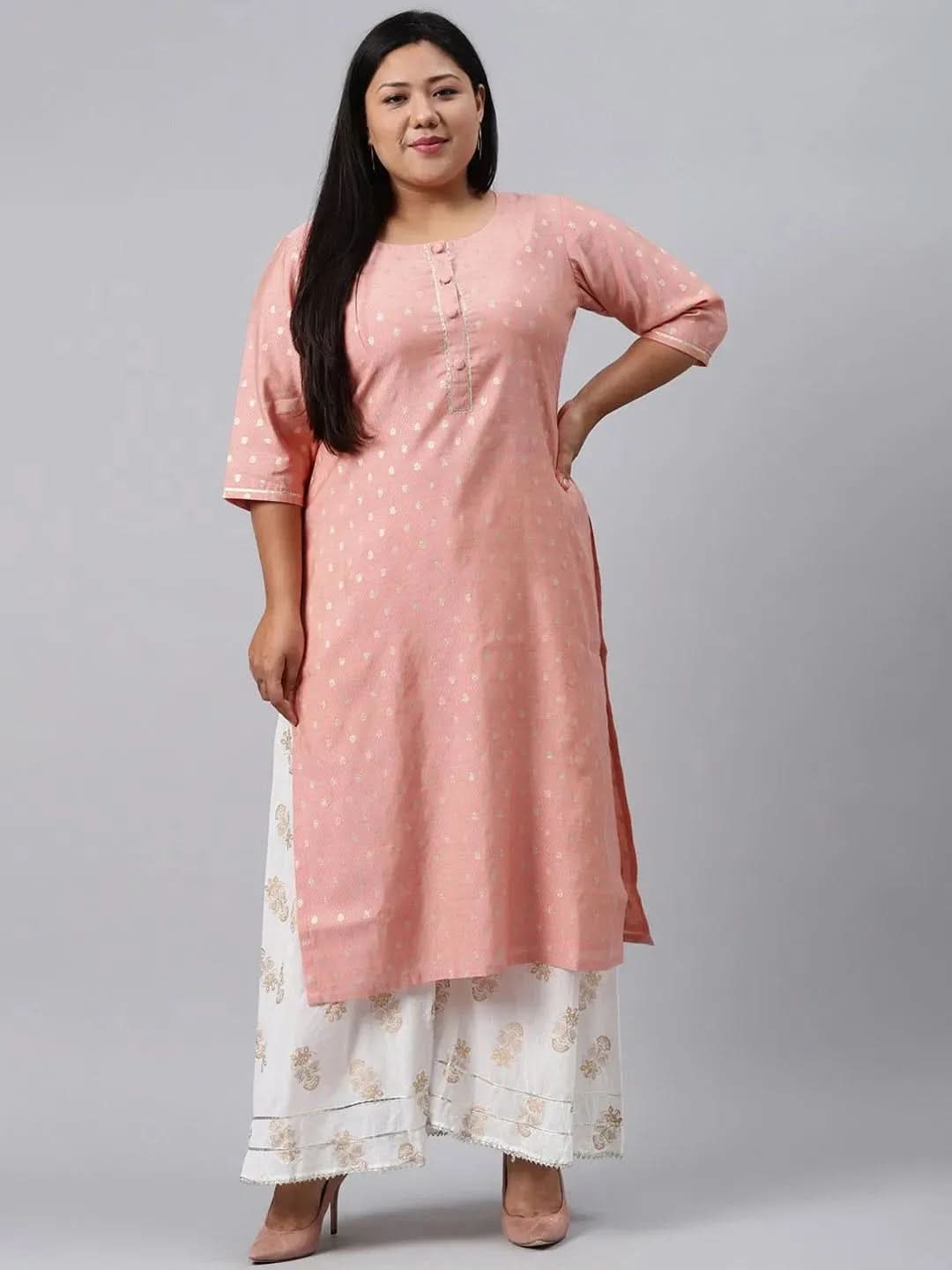 

Buy Plus Size Pink Chanderi Silk Kurta - 11109- | Libas Ethnic Wear Online