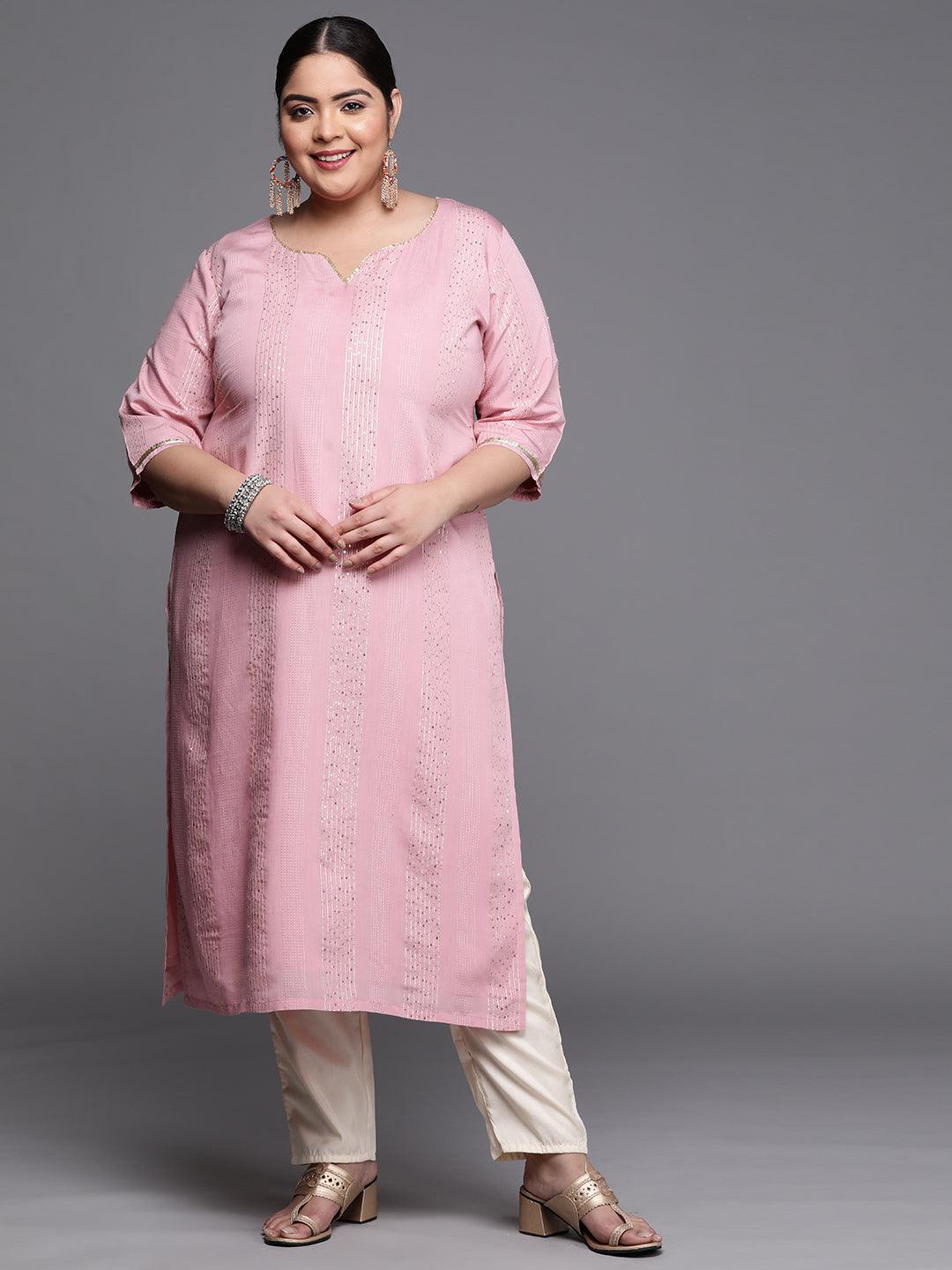 Plus Size Pink Embellished Chanderi Silk Kurta