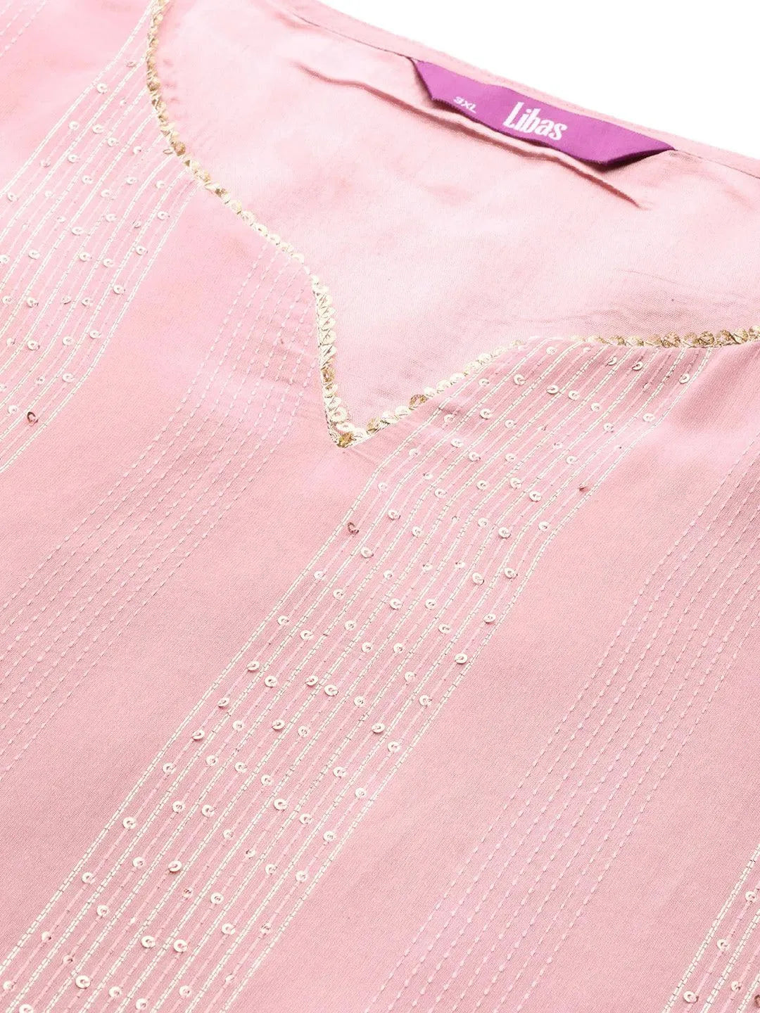 Plus Size Pink Embellished Chanderi Silk Kurta - Libas