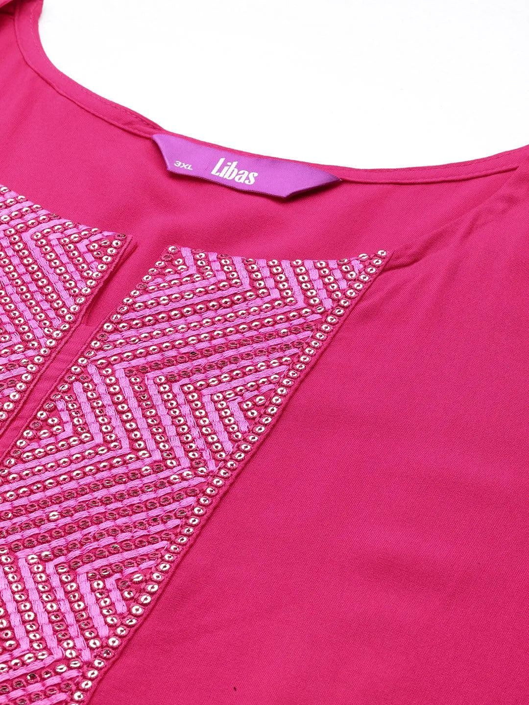 Plus Size Pink Embellished Rayon Straight Kurta - Libas 
