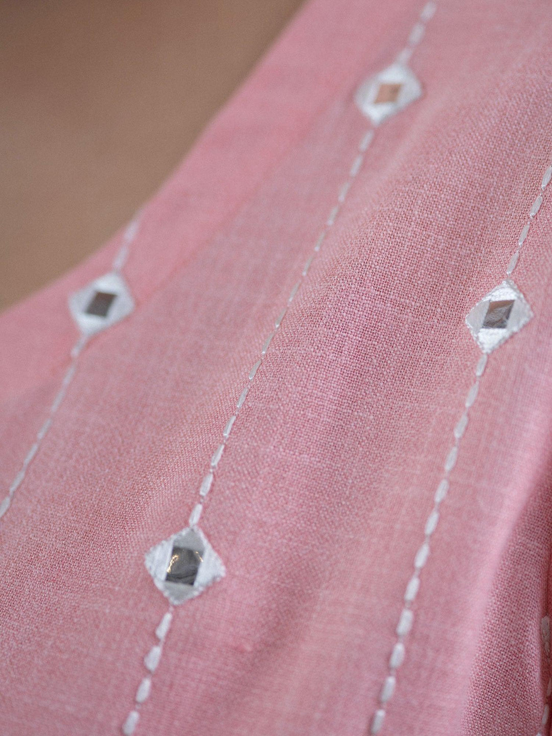 Plus Size Pink Embroidered Cotton Kurta - Libas