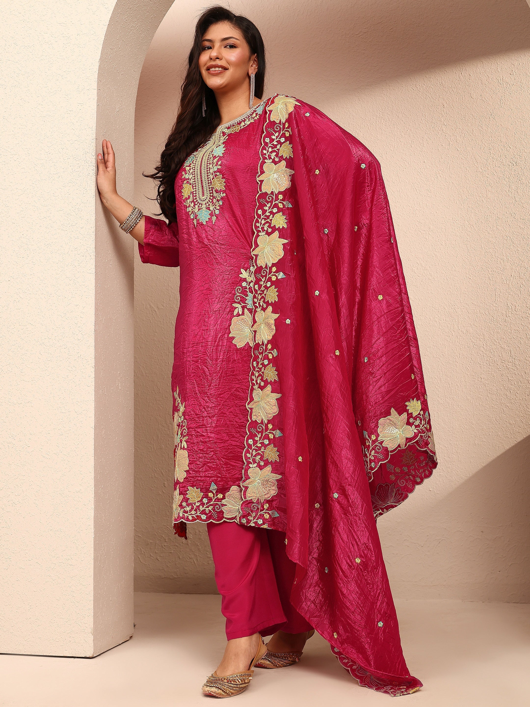 libas Plus Size Pink Embroidered Plus Size Clothing Organza Straight Suit Set With Dupatta-picture-40