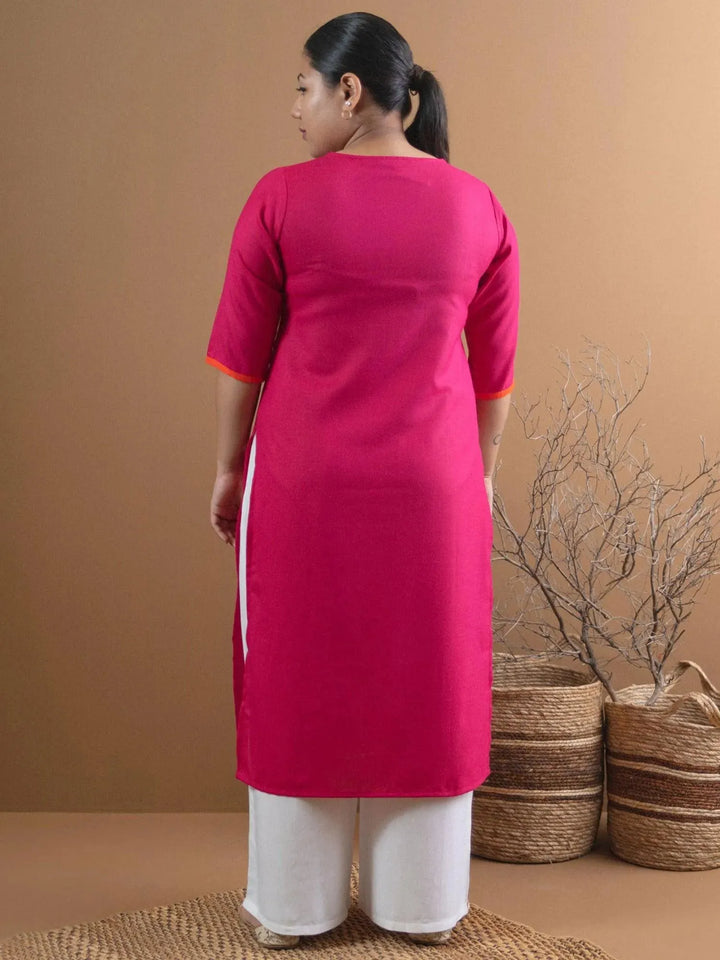 Plus Size Pink Mirror Work Cotton Kurta - Libas